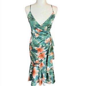 Tropical Deep V Wrap Dress